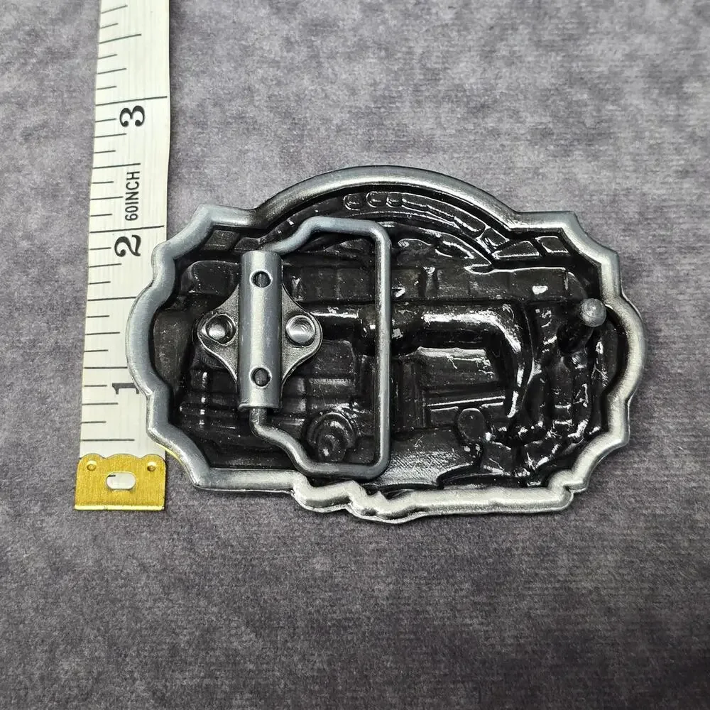 Vintage Silver & Red Volunteer Fire Fighter Engine Pewter High End Belt Buckle